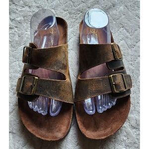 White Mountain Helga Brown Leather Sandals Mens 11 Hampton Slide Footbeds